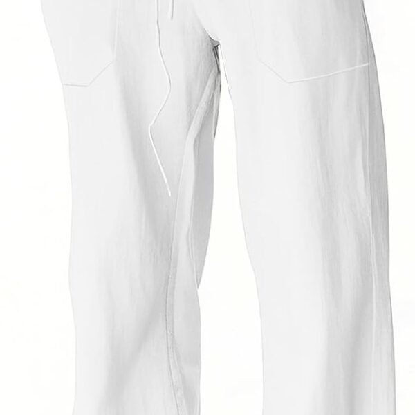 Men's Casual Linen Pants Summer Beach Trousers Loose Fit Straight-Legs Elastic Drawstring Waist Yoga Trousers
