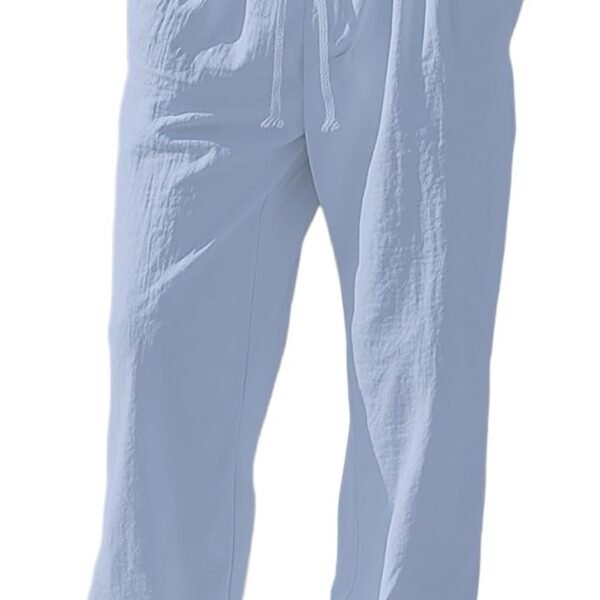 Men's Casual Linen Pants Loose Fit Drawstring Waist Lightweight Linen Trousers Summer Yoga Beach Long Pants