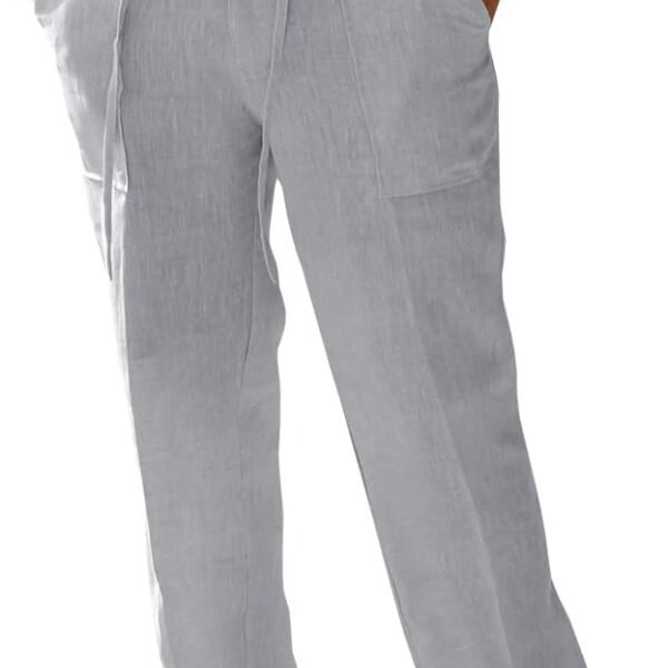 Mens Casual Linen Pants Loose Fit Elastic Drawstring Waist Straight-Legs Summer Yoga Beach Long Pants