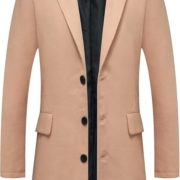 Men's Classic Wool Trench Overcoat Single Breasted Mid Long Wool Blend Top Pea Coats Jackets