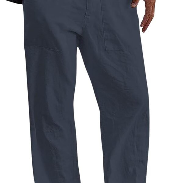 Men’s Cotton Linen Pants Drawstring Loose Beach Pants with Pockets