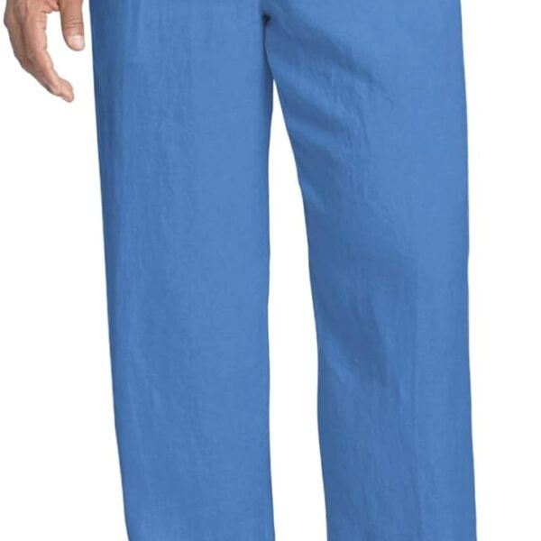 Men's Casual Linen Pants Elastic Waist Drawstring Beach Summer Pants Lightweight Linen Trousers