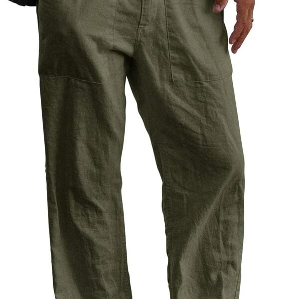 Mens Linen Pants Elastic Waist Drawstring Loose Fit Casual Summer Beach Pants with Pockets Baggy Trousers