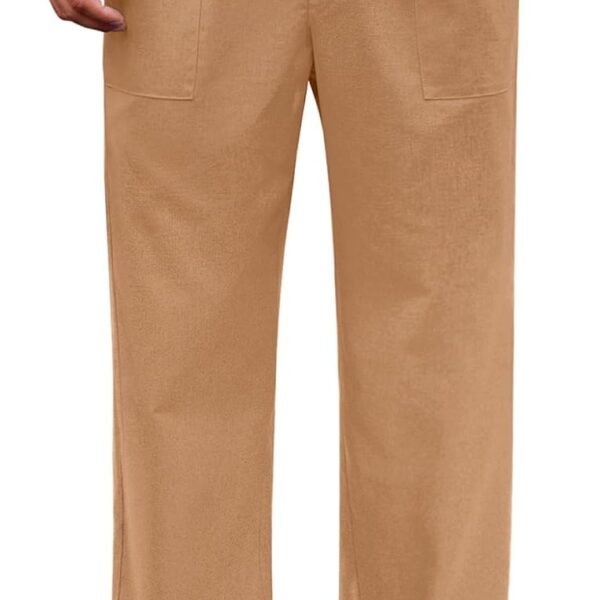 Men's Casual Linen Cotton Pants Elastic Waist Summer Beach Trousers Lightweight Yoga Vacation Pants