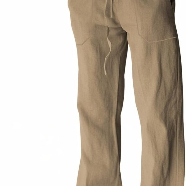 Men's Linen Pants Summer Cotton Beach Trousers Casual Lightweight Elastic Drawstring Waist Yoga Pants