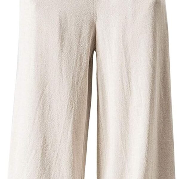 Mens Linen Pants Casual Wide Leg Baggy Pants Summer Cotton Elastic Waist Yoga Beach Palazzo Trousers