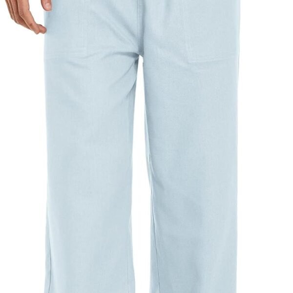 Mens Casual Linen Pants Elastic Waist Linen Pants Drawstring Summer Beach Yoga Linen Trouser
