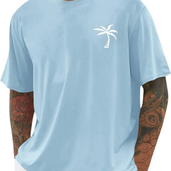 Men's Short-Sleeve Graphic T-Shirt – Loose Fit Crew Neck Palm Tree Print