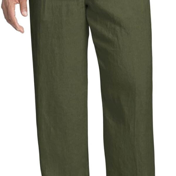Men's Casual Linen Pants Elastic Waist Drawstring Beach Summer Pants Lightweight Linen Trousers