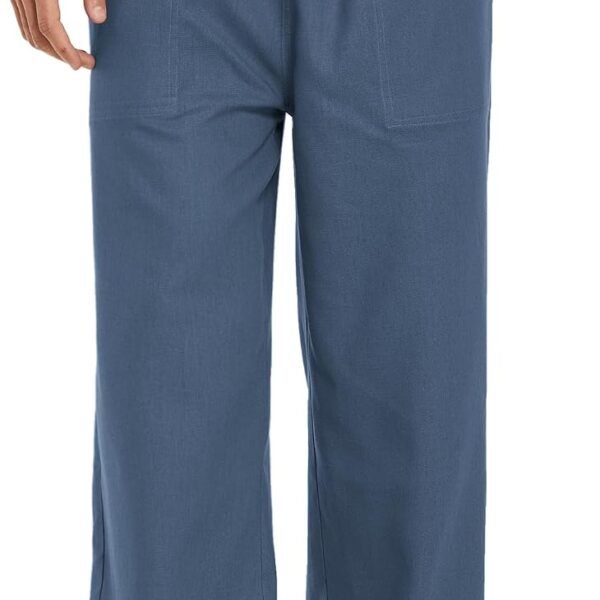 Mens Casual Linen Pants Elastic Waist Linen Pants Drawstring Summer Beach Yoga Linen Trouser