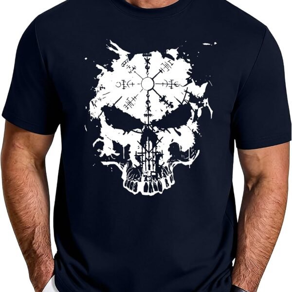 Men's Slim-Fit Graphic Tee – Viking Skull Print (Lightweight)