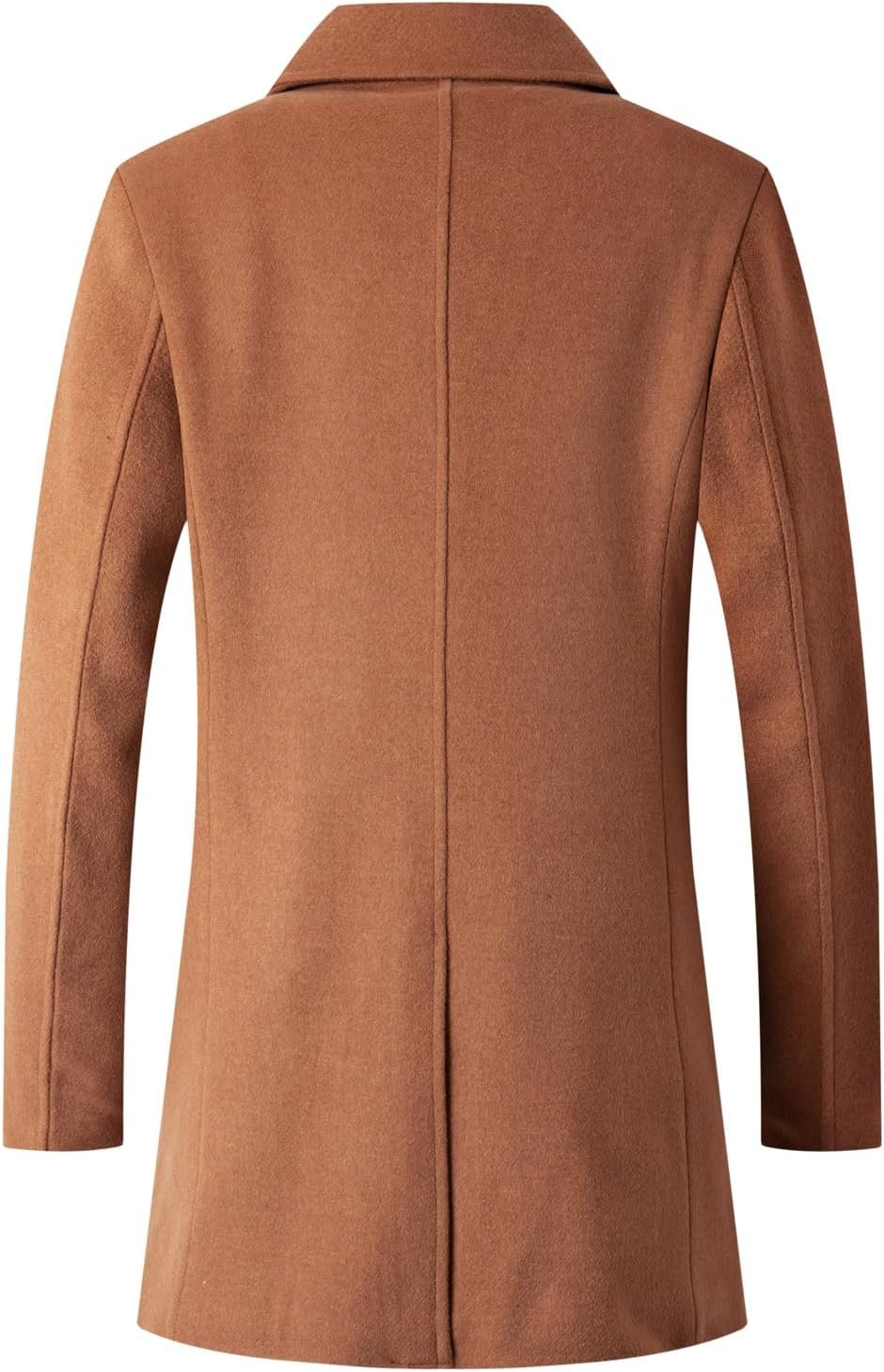 Men's Classic Double Breasted Wool Blend Pea Coat Mid Long Trench Coat - Image 2