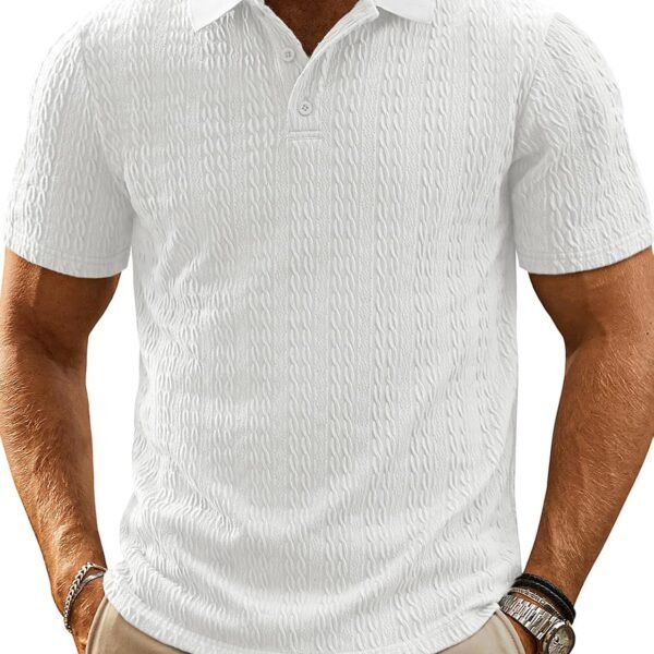 Mens Polo Shirts Short Sleeve Casual Collared Shirts Textured Stretchy Golf Shirts