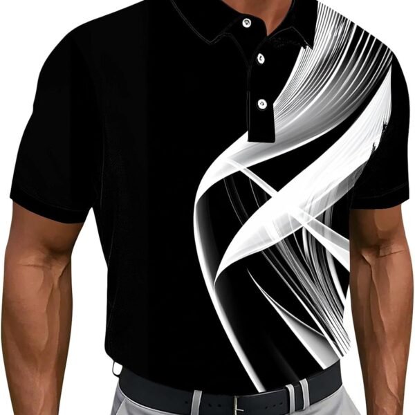 Men's Polo Shirts Short Sleeve Button Collar Geometry Printed Golf Tshirts Big and Tall Business Casual Fashion Tops
