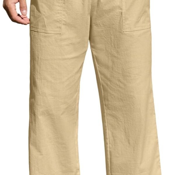 Men's Casual Linen Pants Beach Summer Elastic Waist Drawstring Pants Lightweight Linen Trousers