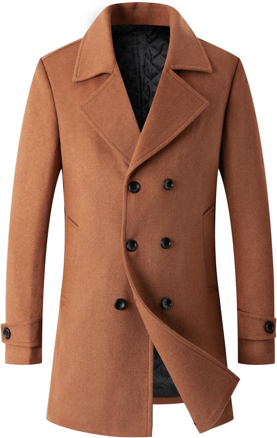 Men's Classic Double Breasted Wool Blend Pea Coat Mid Long Trench Coat