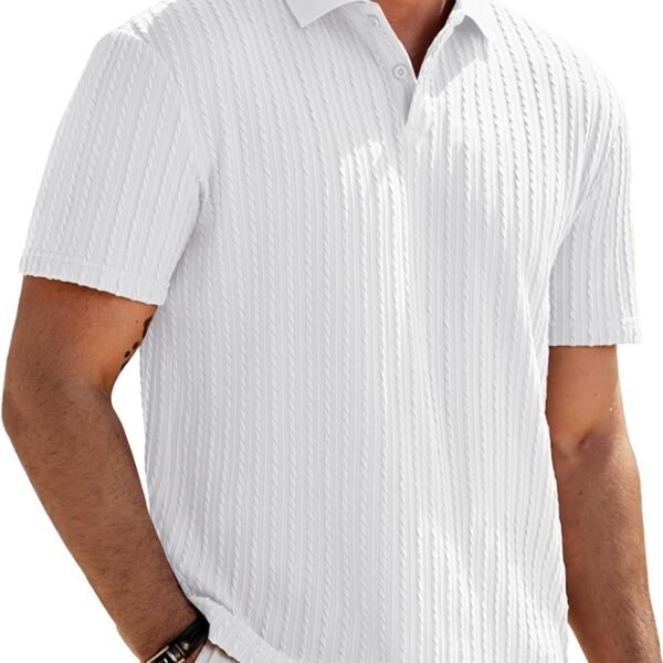 Mens Casual Polo Shirt Summer Short Sleeve Vacation Button Beach Knit Stretchy Golf Shirts