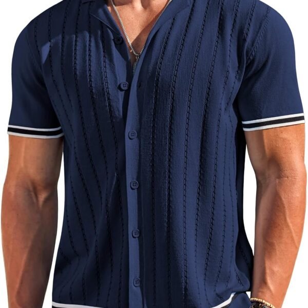 Men's Vintage Striped Knit Short-Sleeve Shirt (Golf/Beach Style)