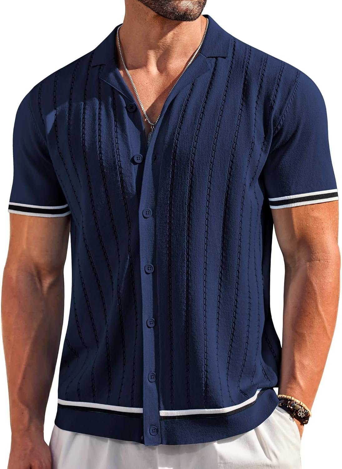 Men's Vintage Striped Knit Short-Sleeve Shirt (Golf/Beach Style)