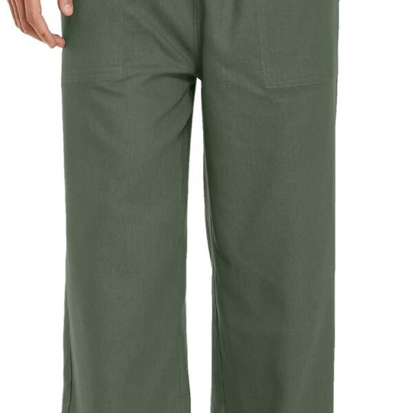 Mens Casual Linen Pants Elastic Waist Linen Pants Drawstring Summer Beach Yoga Linen Trouser