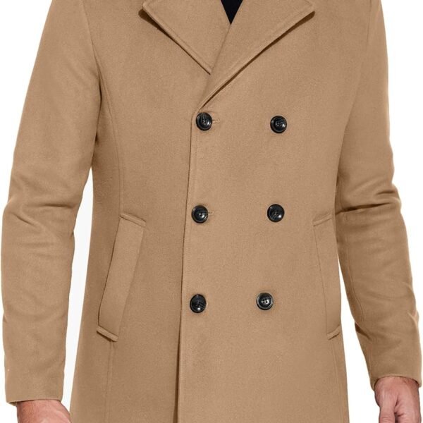 Men's Double Breasted Pea Coat Winter Overcoat Short Trench Coat Notched Collar