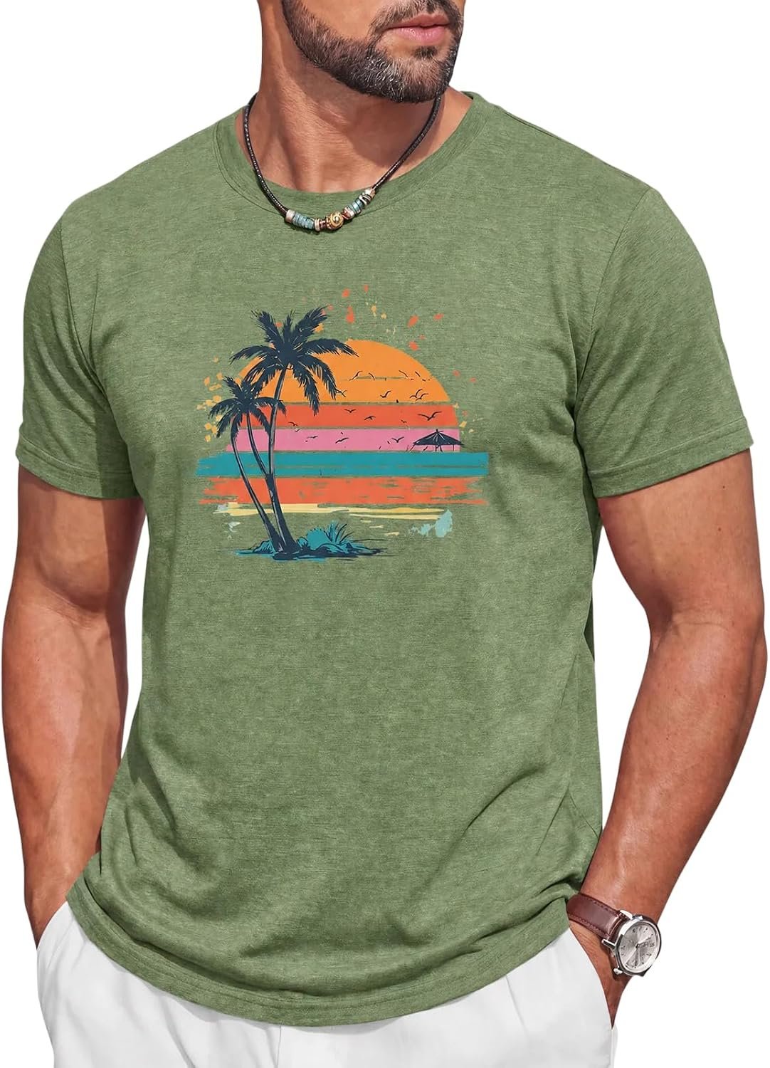 Men's Graphic T-Shirt – Short-Sleeve Palm Tree Print (Hawaiian Style)