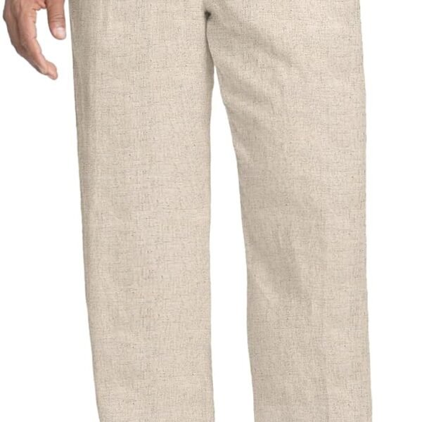 Men's Casual Linen Pants Elastic Waist Drawstring Beach Summer Pants Lightweight Linen Trousers