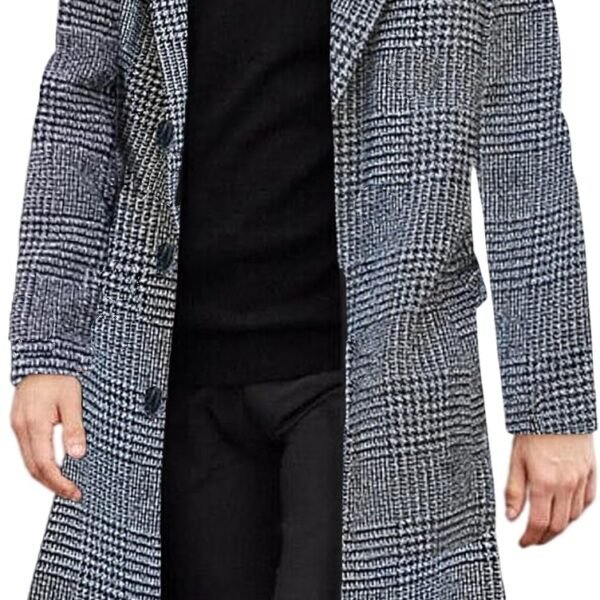 Men's Casual Trench Coat Slim Fit Notched Collar Long Jacket Overcoat Single Breasted Pea Coat wih Pockets