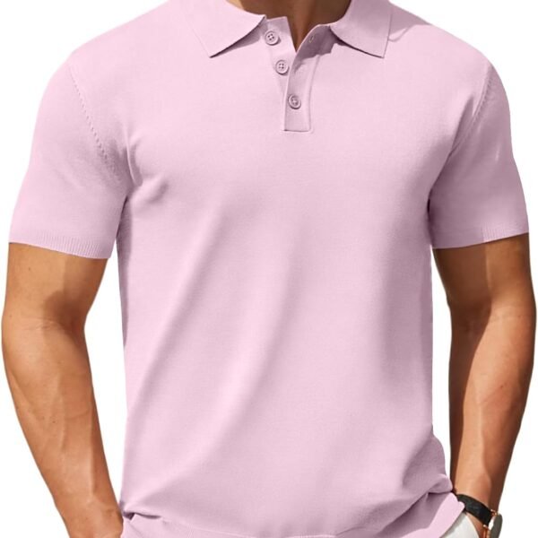 Mens Knit Polo Shirts Casual Short Sleeve Button Down Polo Shirt Classic Golf Shirts