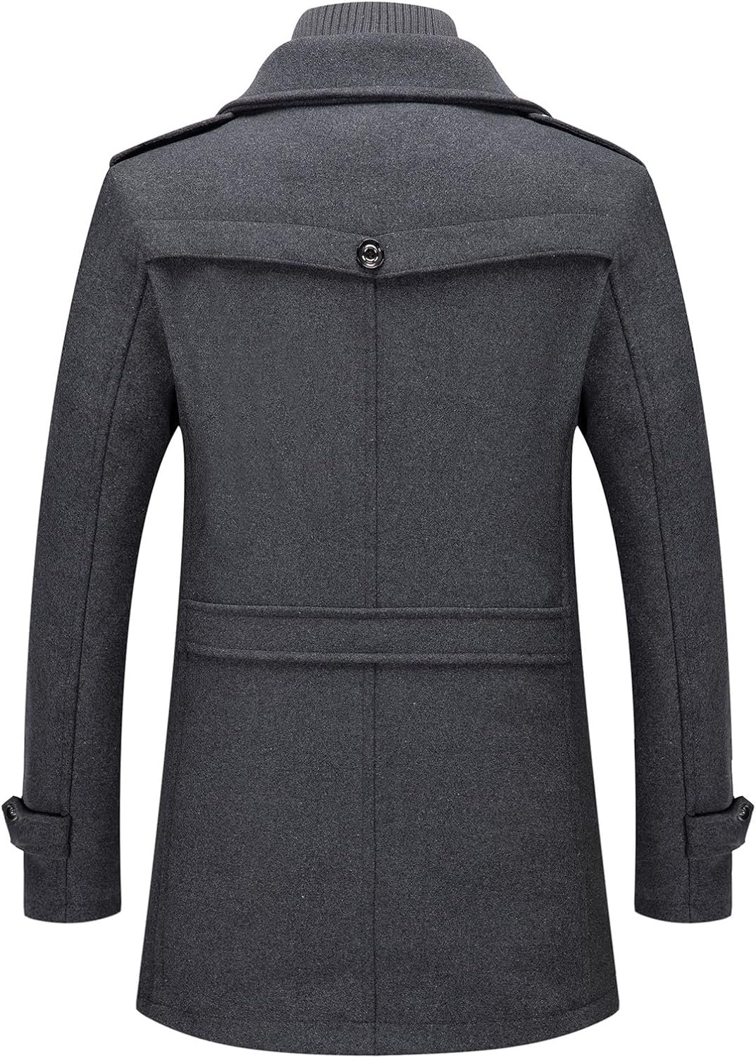 Men's Wool Blend Coat Warm Winter Trench Coat with Detachable Soft Scarf Single Breasted Pea Coat - Image 2