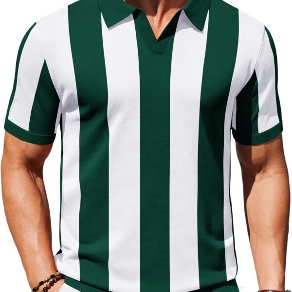 Mens Knit Polo Shirts V Neck Short Sleeve Stretch Polo T Shirt Casual Golf Shirts