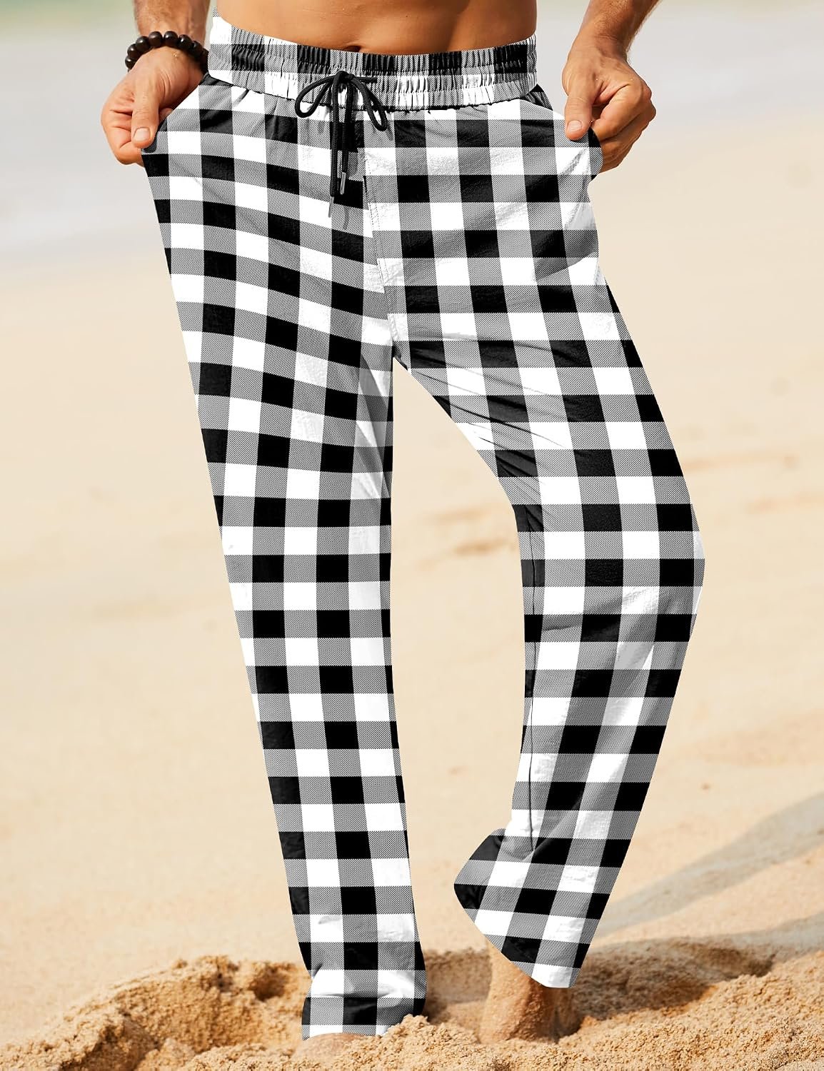Linen Pants Men Casual 2026 Summer Beach Elastic Drawstring Waist Yoga Pants Travel Baggy Work Pant Pajama - Image 2