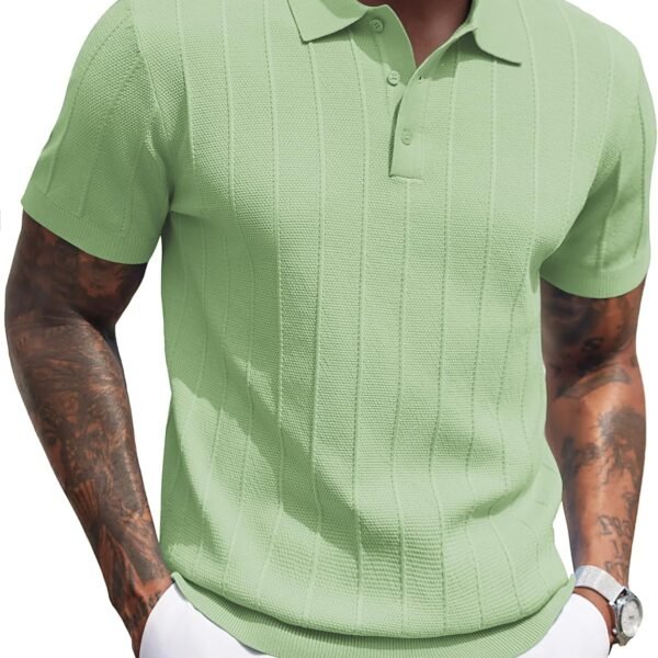 Mens Knit Polo Shirts Short Sleeve Ribbed Textured Polo Shirt Lightweight Casual Golf Shirts Collared T Shirt