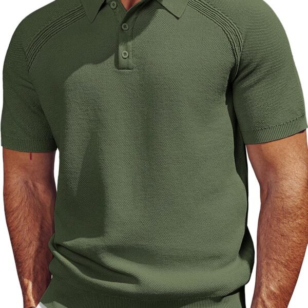 Men's Polo Shirt Short Sleeve Textured Knit Button Shirts Raglan Sleeve Casual Golf Shirt