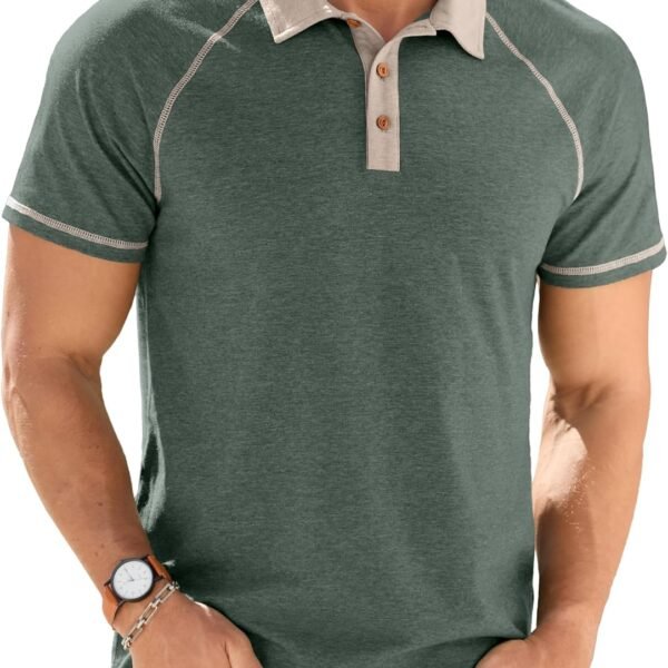 Mens Short Sleeve Polo Shirts Cotton Golf Shirts Fashion Casual Raglan